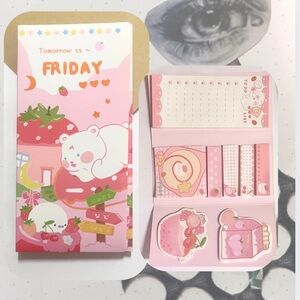🎉 Tomorrow is Friday pink kawaii strawberry sticky note set booklet